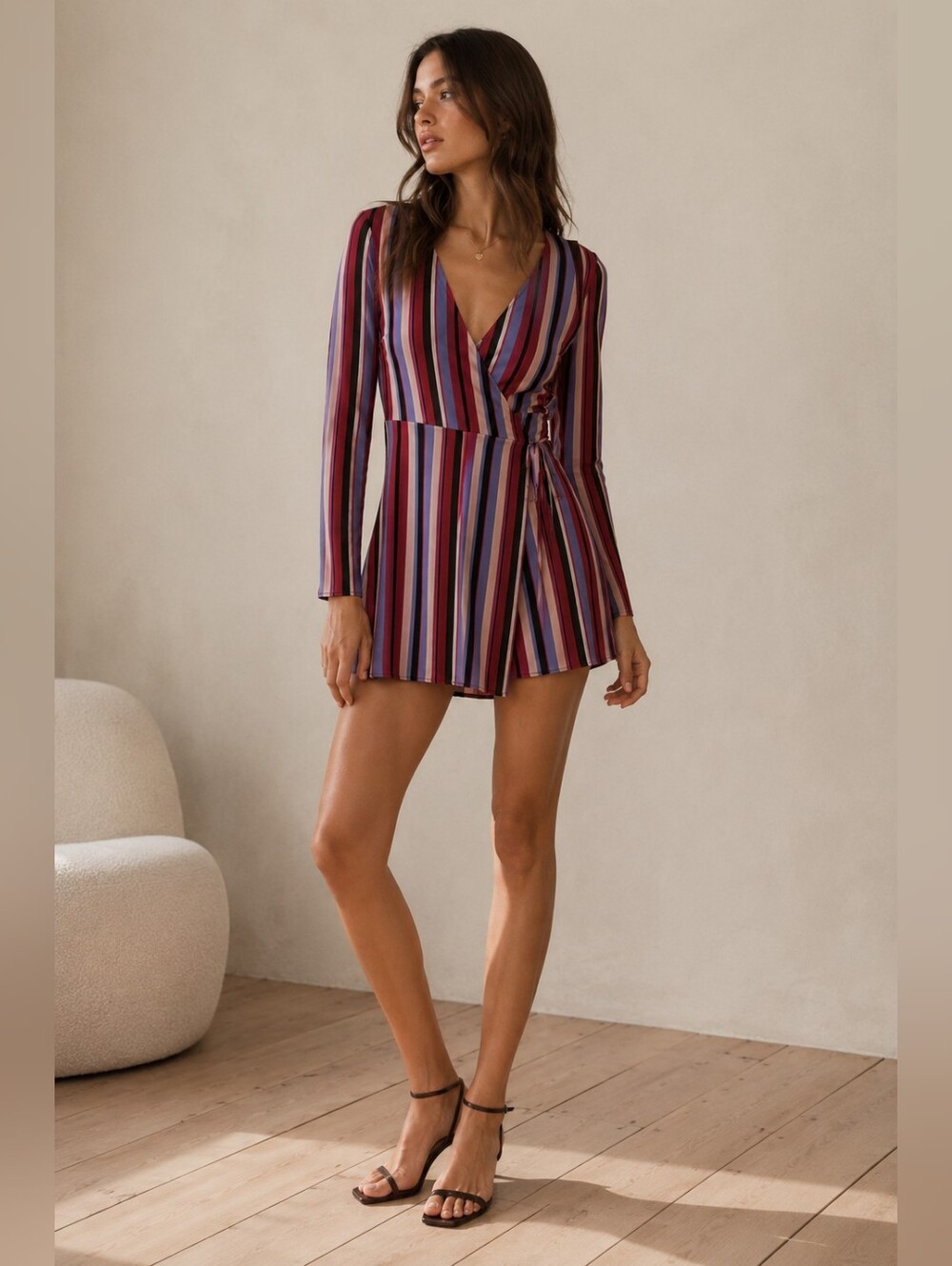 Reformation Anya Women's Wrap Dress Size Extra Small Vertical Stripe Colorful‎
